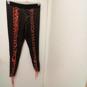 Poster Grl Black Lace-Up Pants-Red Laces-Size Large
